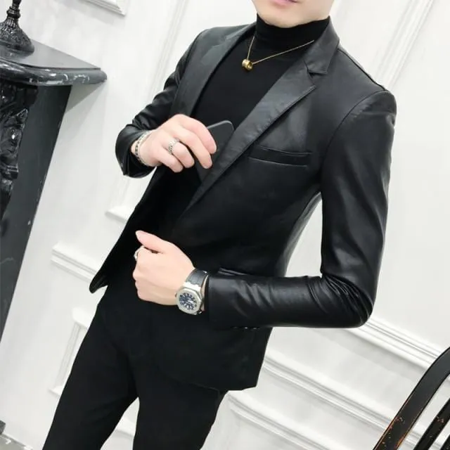 2021 Brand clothing Fashion Men's High quality Casual leather jacket Male slim fit business leather Suit coats/Man Blazers