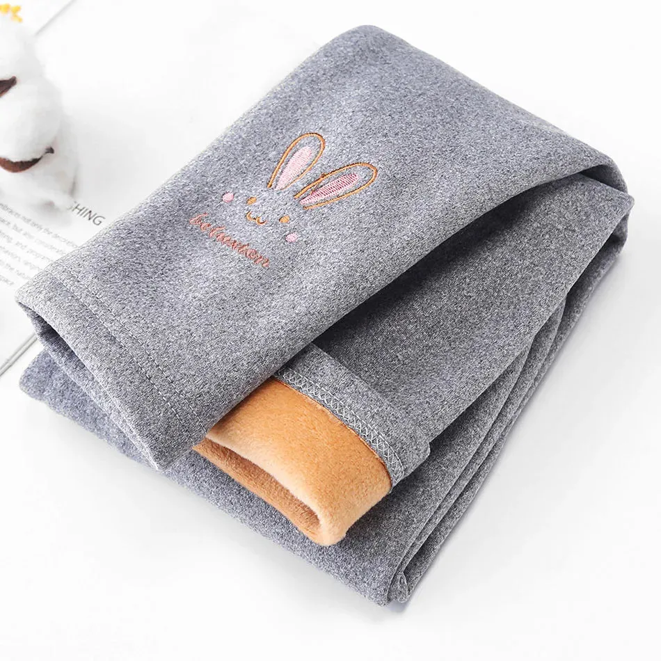 2023 Children Leggings Girls Fleece Lined Thermal Bottoms Baby Casual Trousers Kids Warm Pants Elastic Bunny Tights 3-8 Years