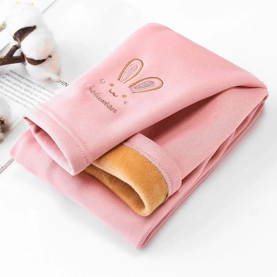 2023 Children Leggings Girls Fleece Lined Thermal Bottoms Baby Casual Trousers Kids Warm Pants Elastic Bunny Tights 3-8 Years