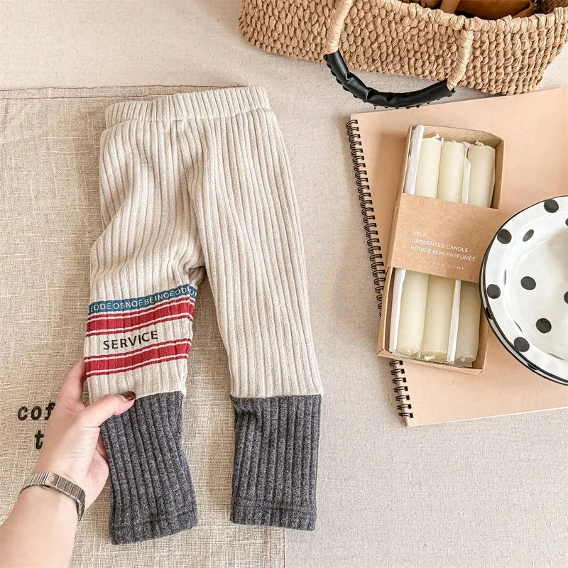 2023 Winter New Baby Plus Velvet Thick Leggings Infant Girl Striped Warm Pants Cotton Splice Toddler Kids Fleece Casual Trousers