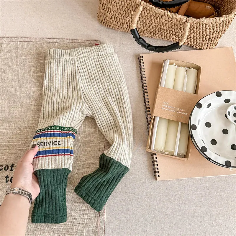 2023 Winter New Baby Plus Velvet Thick Leggings Infant Girl Striped Warm Pants Cotton Splice Toddler Kids Fleece Casual Trousers