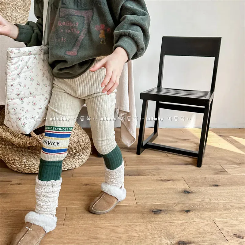 2023 Winter New Baby Plus Velvet Thick Leggings Infant Girl Striped Warm Pants Cotton Splice Toddler Kids Fleece Casual Trousers