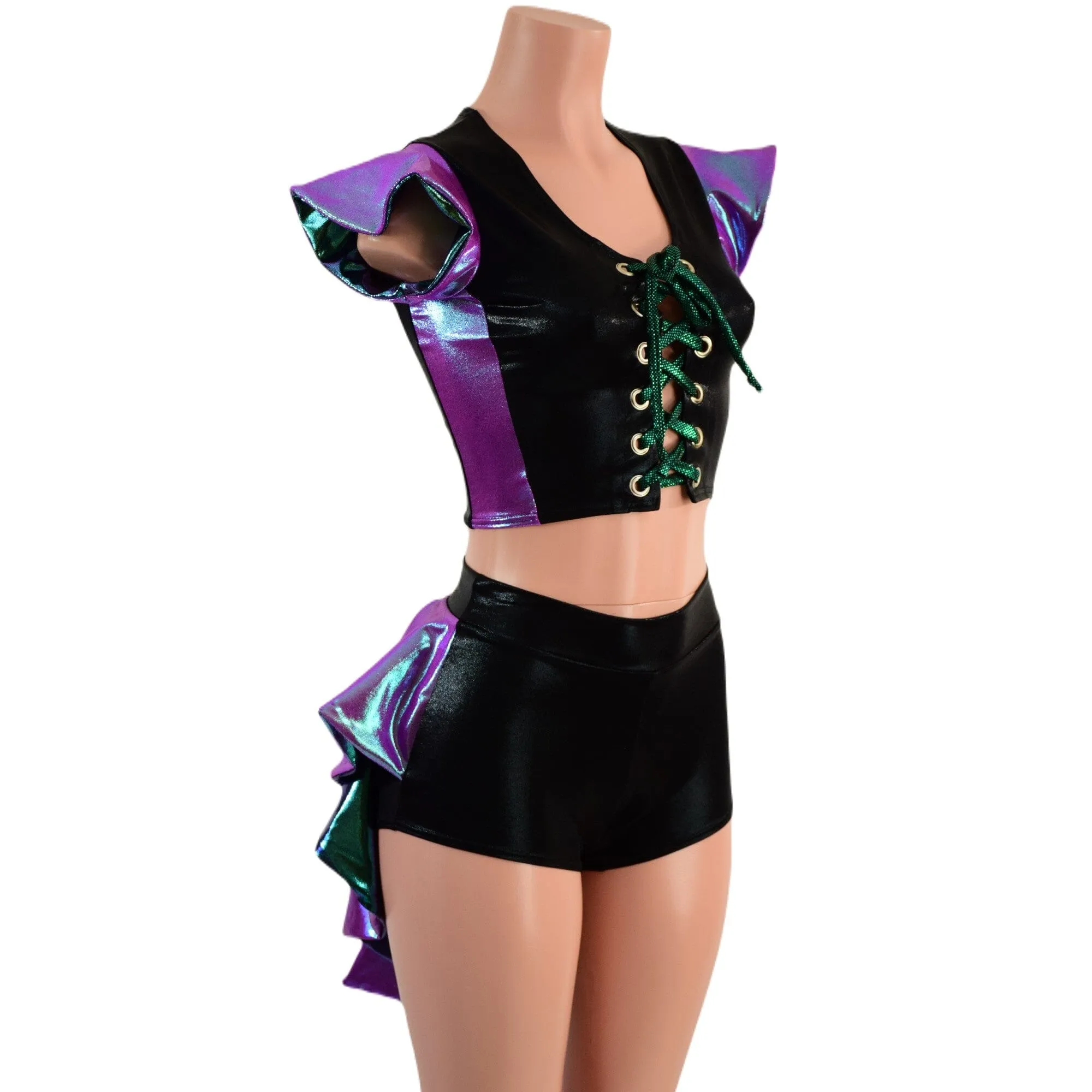 2PC Set Laceup Crop Top and Mid Rise Shorts with MINI Tux Back