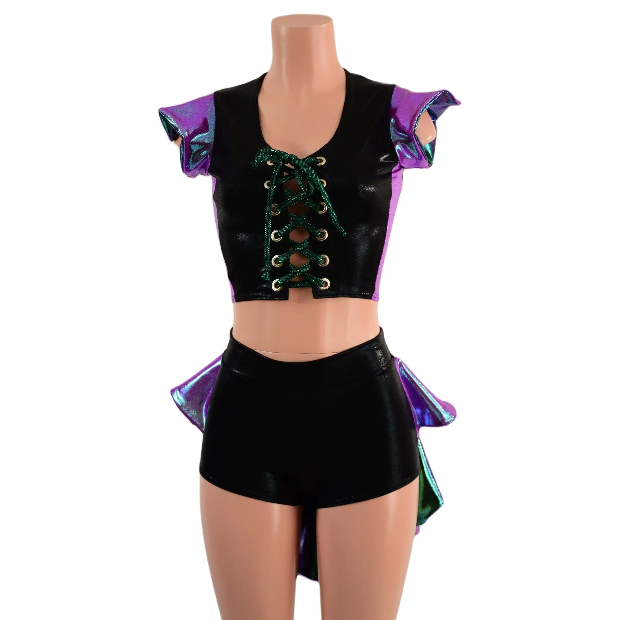 2PC Set Laceup Crop Top and Mid Rise Shorts with MINI Tux Back