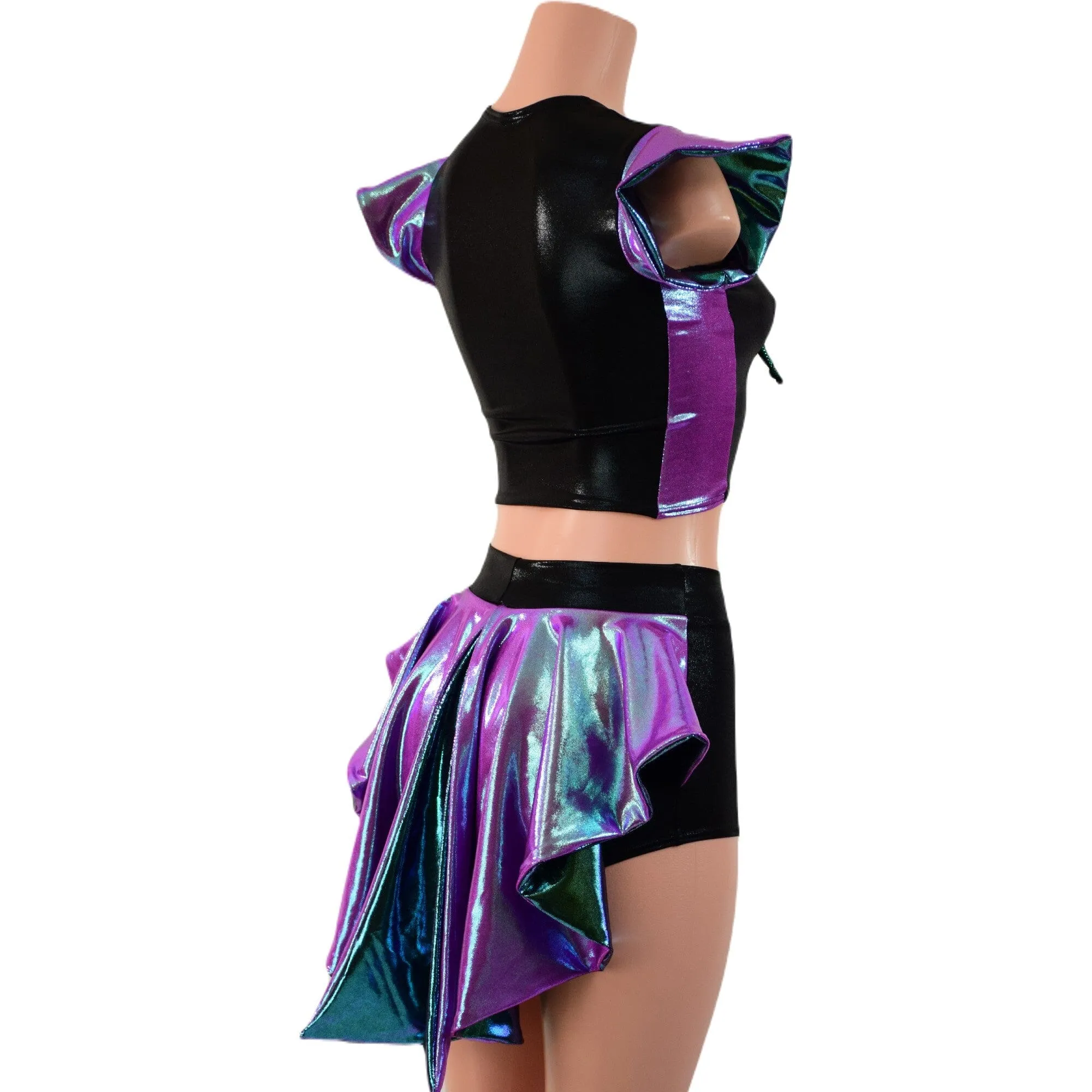 2PC Set Laceup Crop Top and Mid Rise Shorts with MINI Tux Back