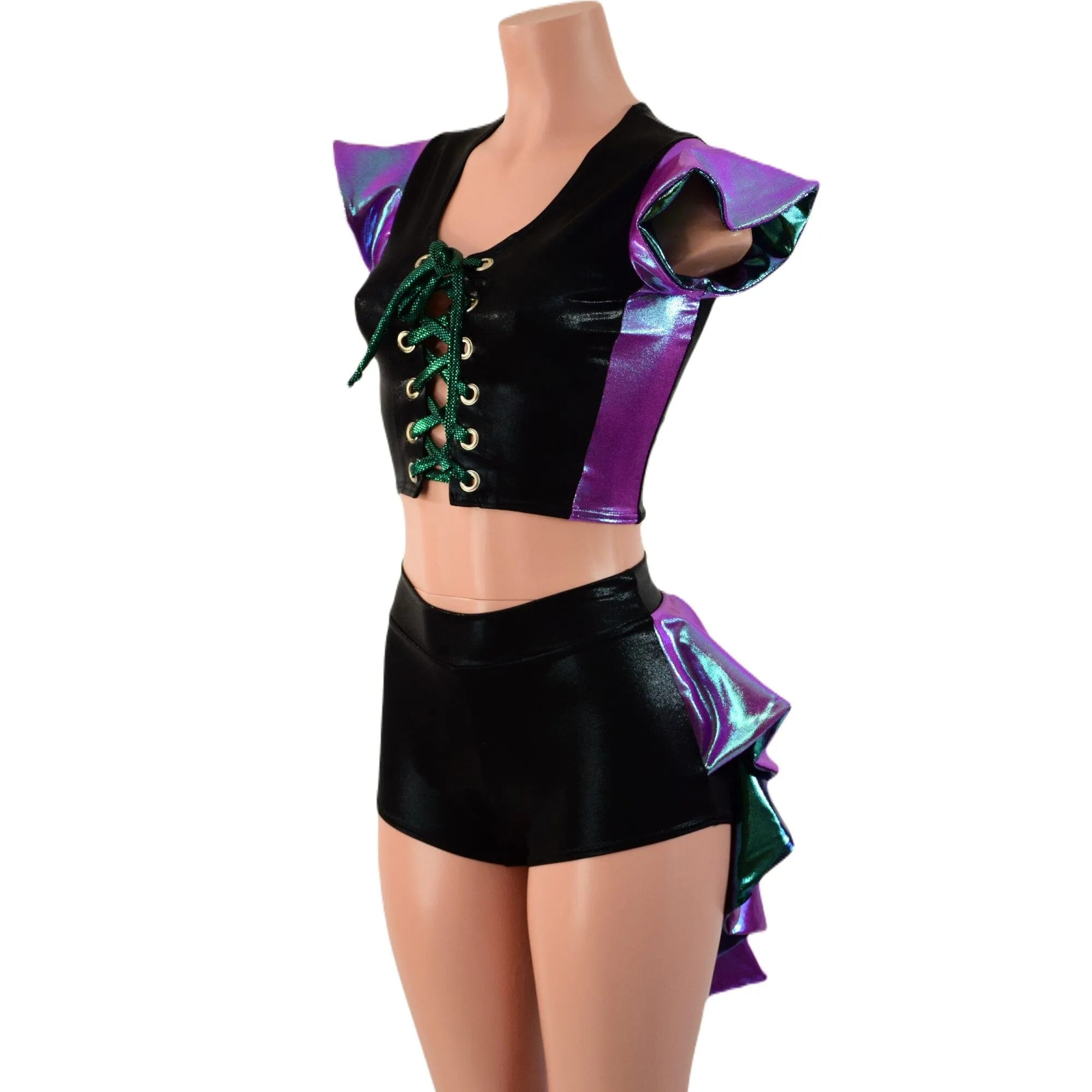 2PC Set Laceup Crop Top and Mid Rise Shorts with MINI Tux Back