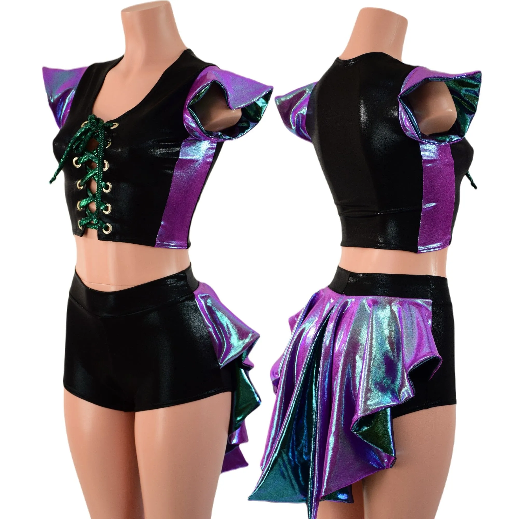 2PC Set Laceup Crop Top and Mid Rise Shorts with MINI Tux Back