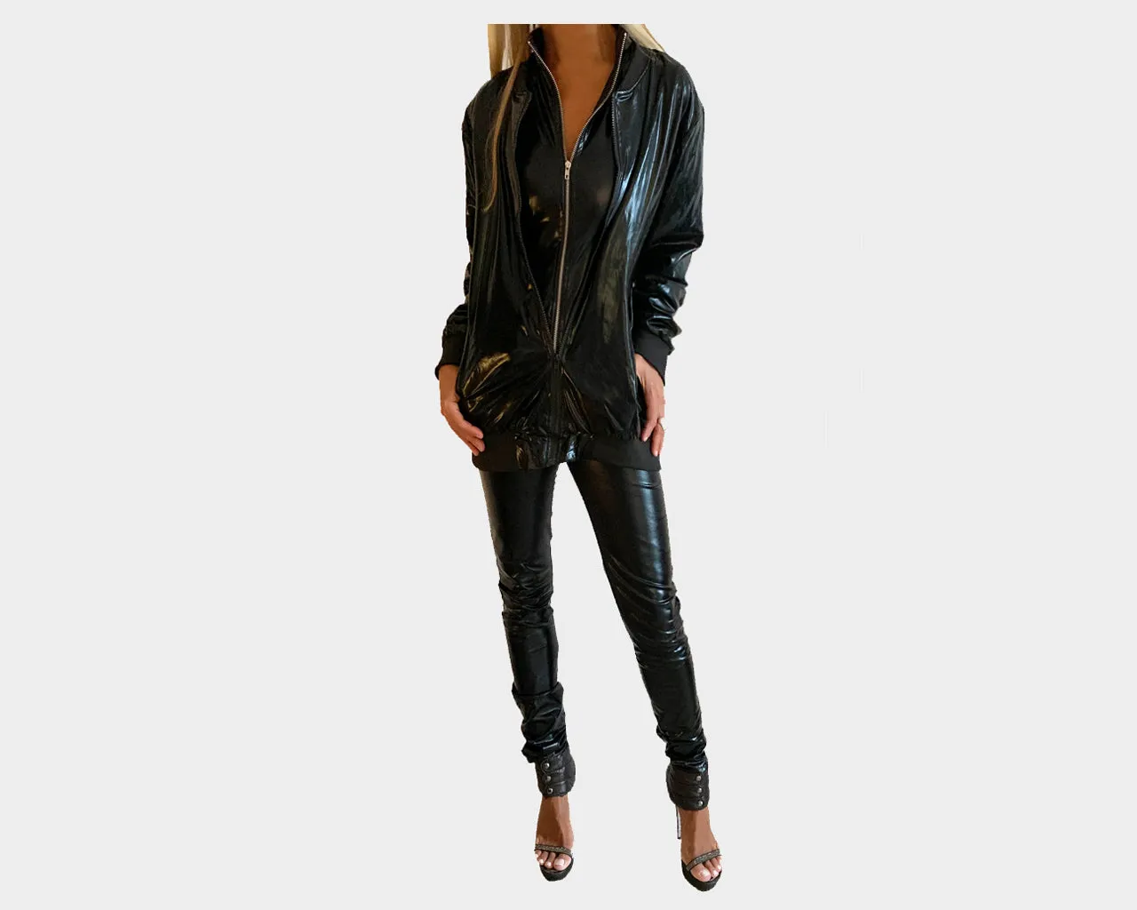 77 Black Vegan Leather One piece Suit - The Rodeo Drive