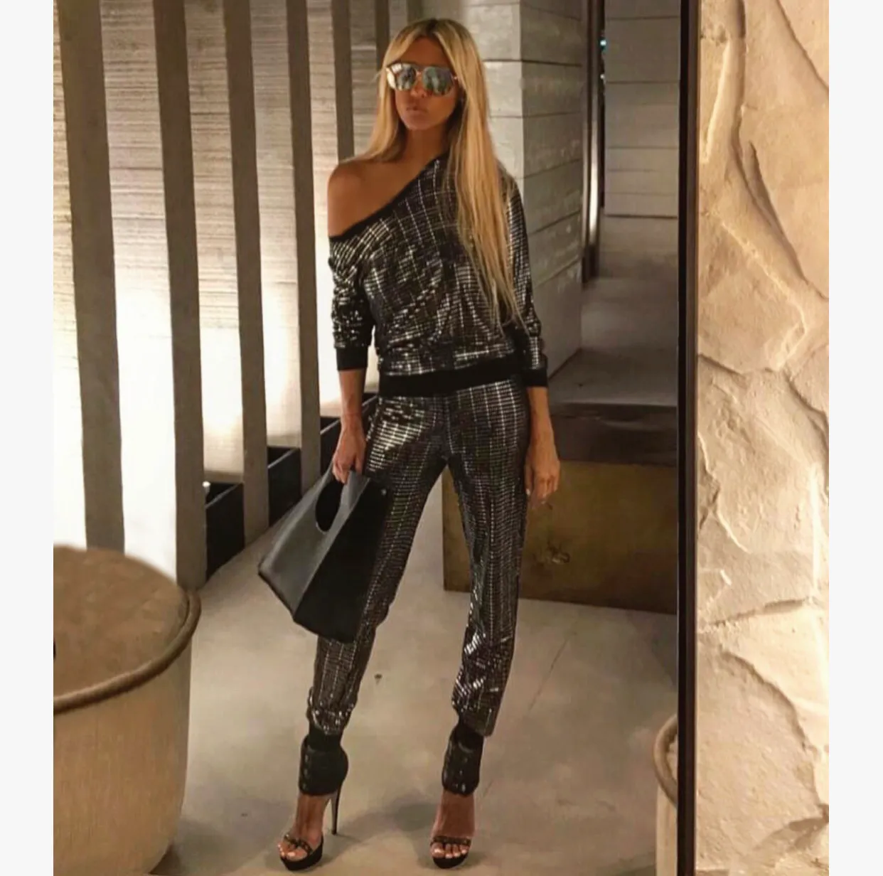 8.3 Metallic Silver Jog Suit - The Rodeo Drive