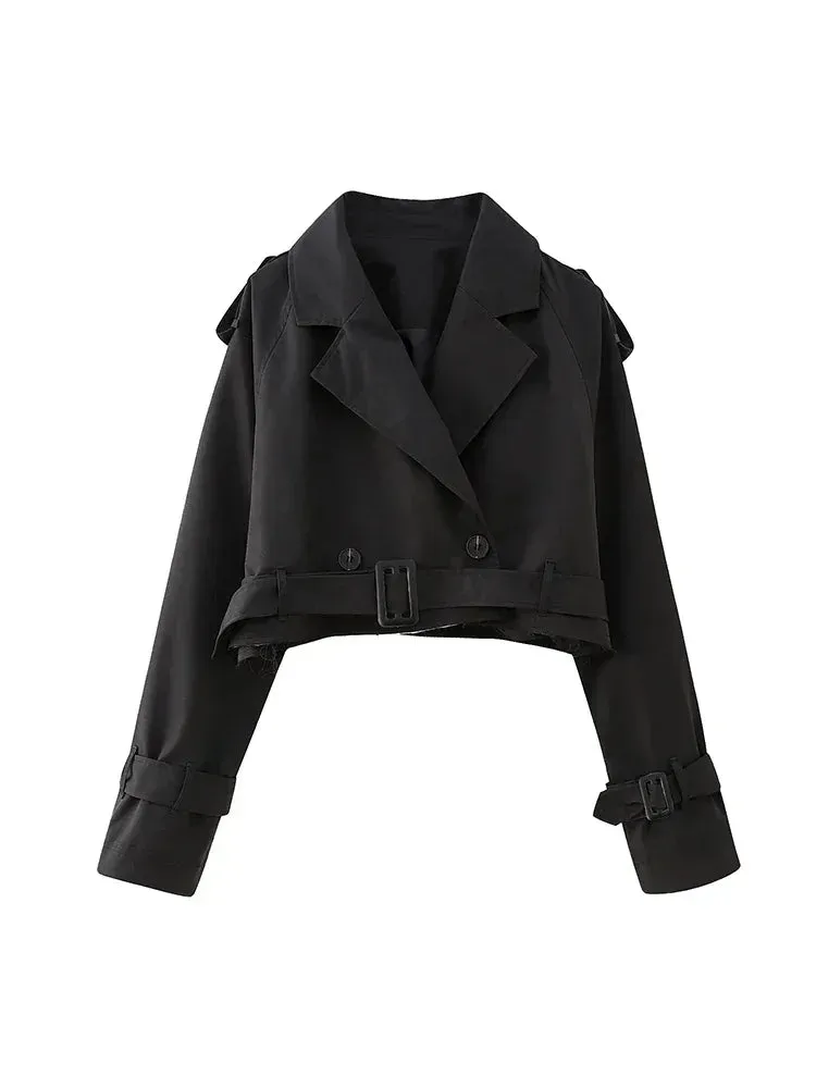 Advbridge Trench Jacket Women with Belt Cropped Trench Jacket Autumn 2024 New Vintage Long Sleeve Female Chic Lady Coat Outfits