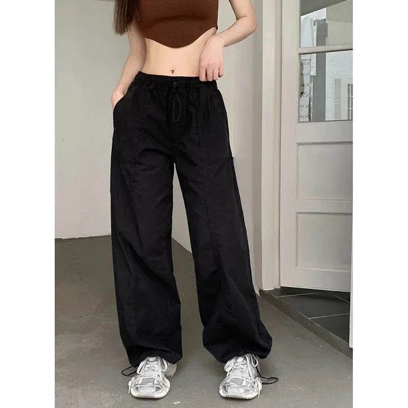 Advbridge -  Y2K Women Casual White Baggy Wide Leg Sweatpants Fashion Vintage Chic Drawstring Trousers Loose Streetwear Joggers Cargo Pants