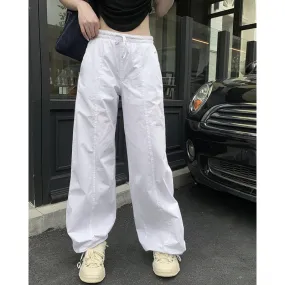 Advbridge -  Y2K Women Casual White Baggy Wide Leg Sweatpants Fashion Vintage Chic Drawstring Trousers Loose Streetwear Joggers Cargo Pants