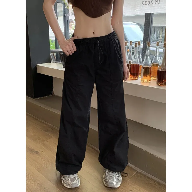 Advbridge -  Y2K Women Casual White Baggy Wide Leg Sweatpants Fashion Vintage Chic Drawstring Trousers Loose Streetwear Joggers Cargo Pants