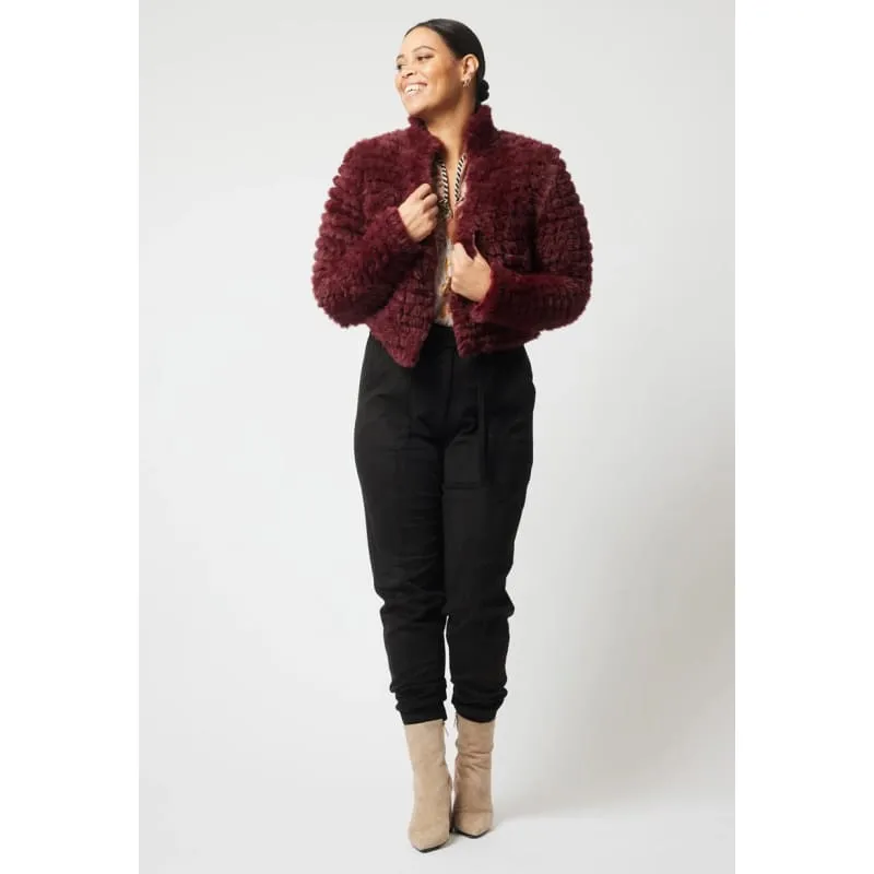 Altair Faux Fur Cropped Bomber Jacket | Scarlet