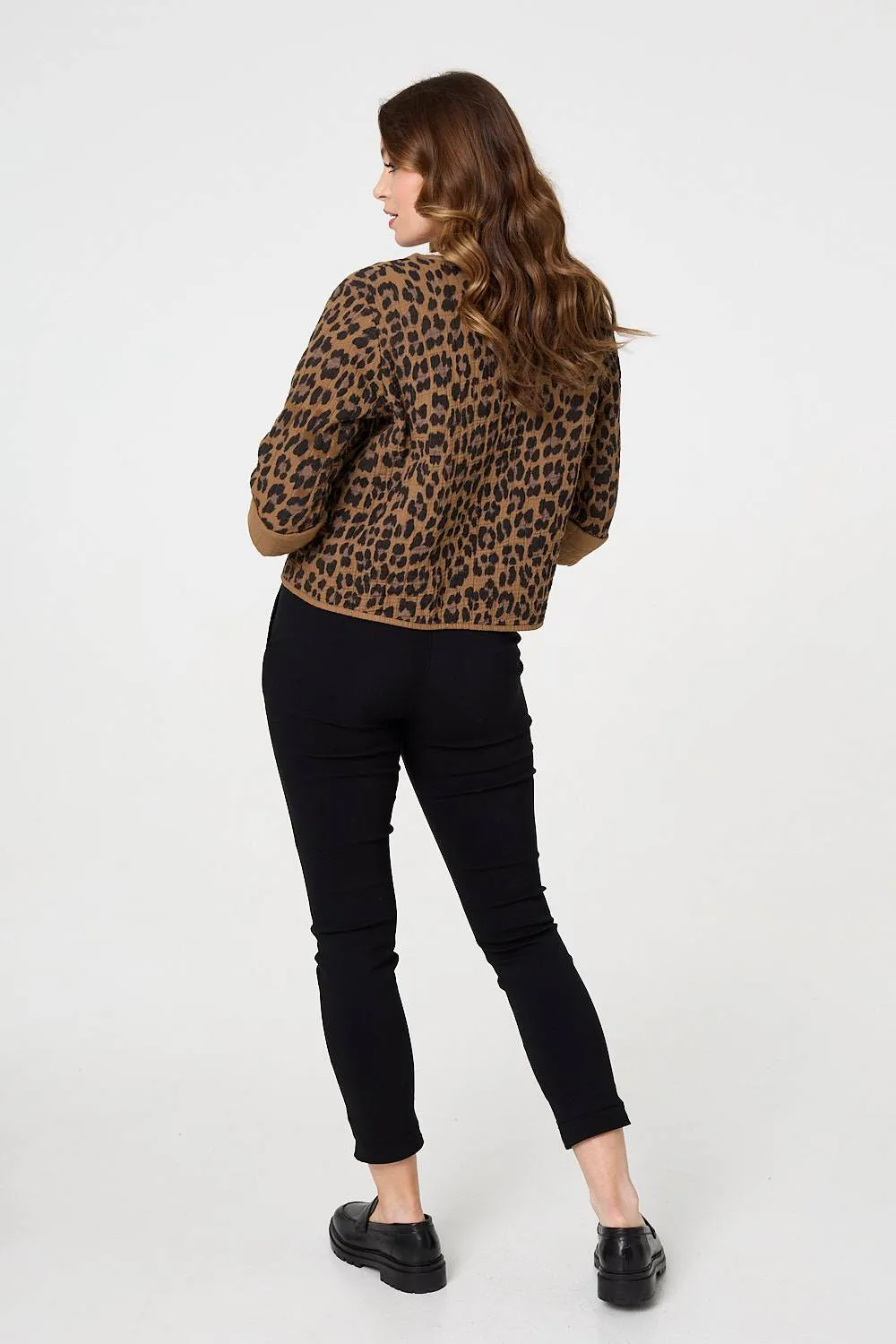 Animal Print 3/4 Sleeve Tie Front Cardigan