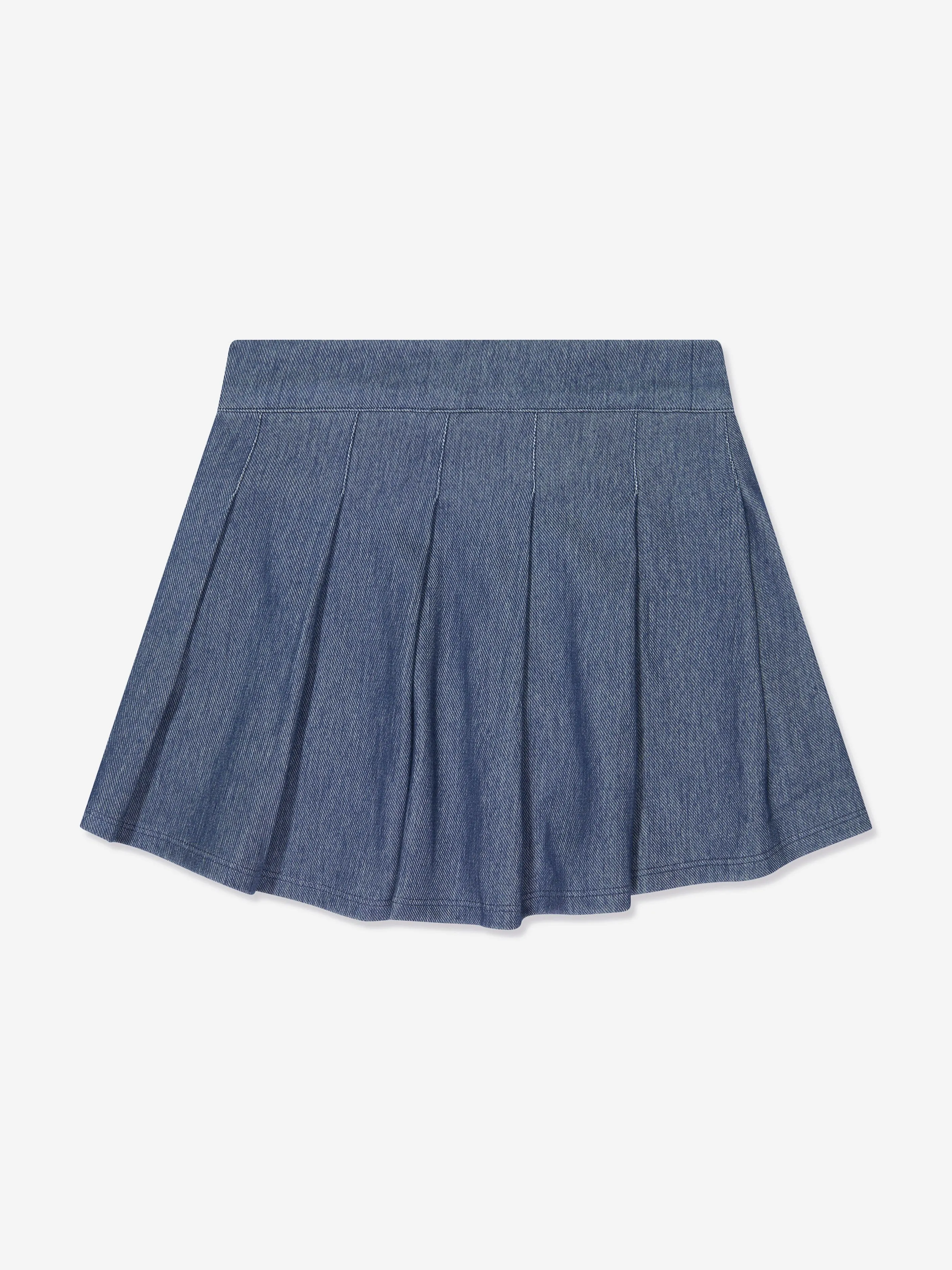 AY by AYLA Girls Denim Look Pleated Mini Skirt in Blue