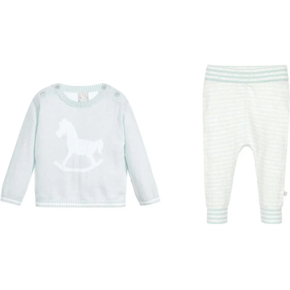 Baby Boys Knitted Pale Blue Jumper and Leggings