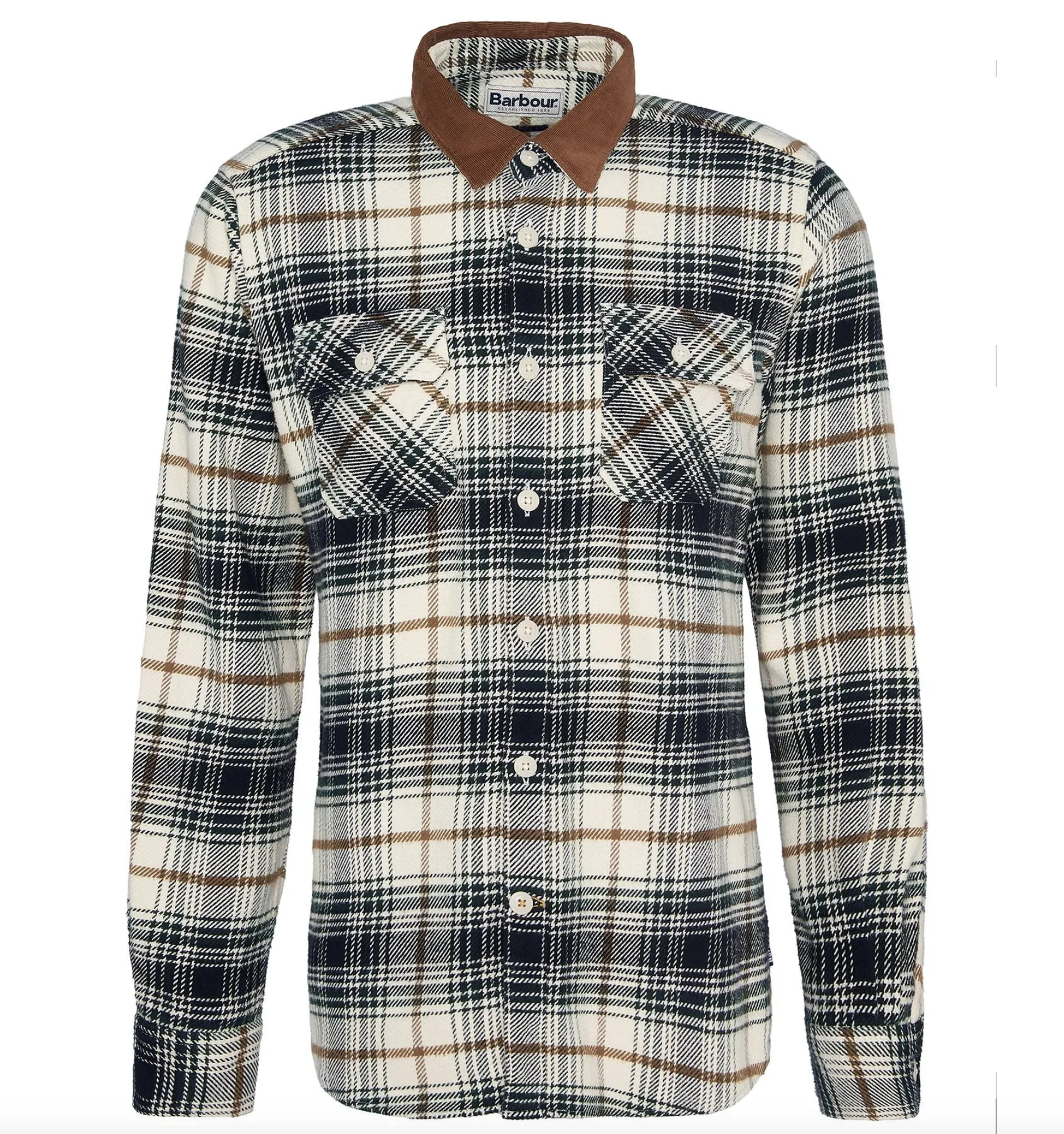 Barbour Nevis Tailored Fit Plaid Overshirt Ecru