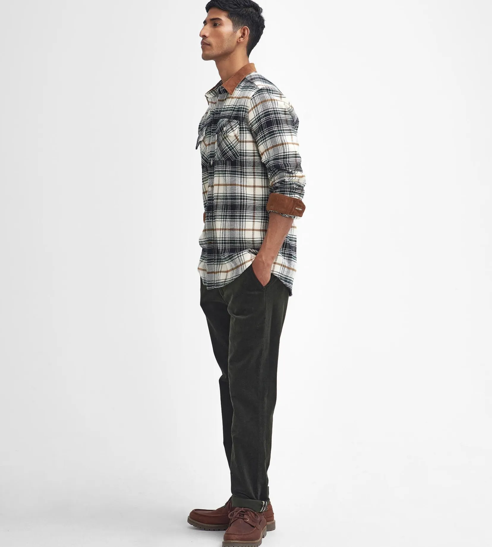 Barbour Nevis Tailored Fit Plaid Overshirt Ecru