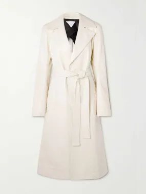 Belted textured-leather trench coat