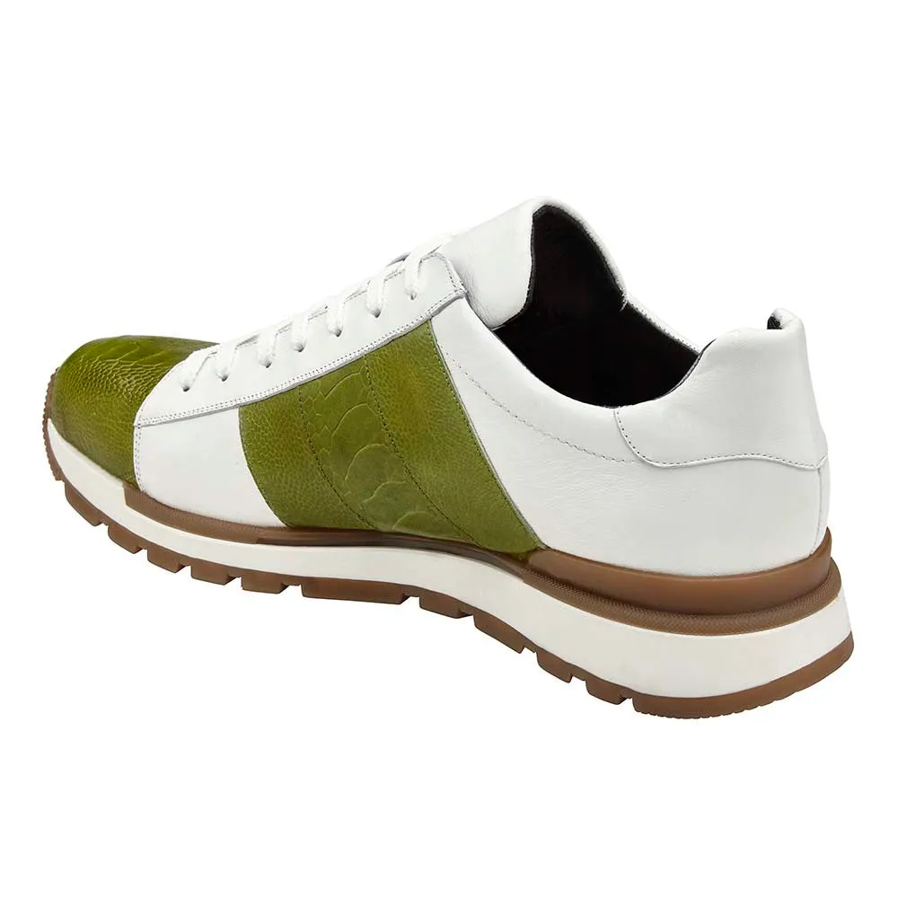 Belvedere Blake Men's White & Lime Exotic Ostrich/Calf-Skin Leather Sneakers