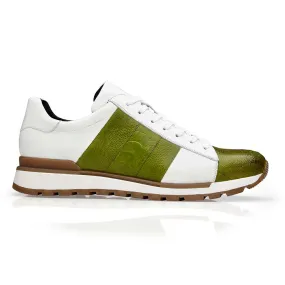 Belvedere Blake Men's White & Lime Exotic Ostrich/Calf-Skin Leather Sneakers