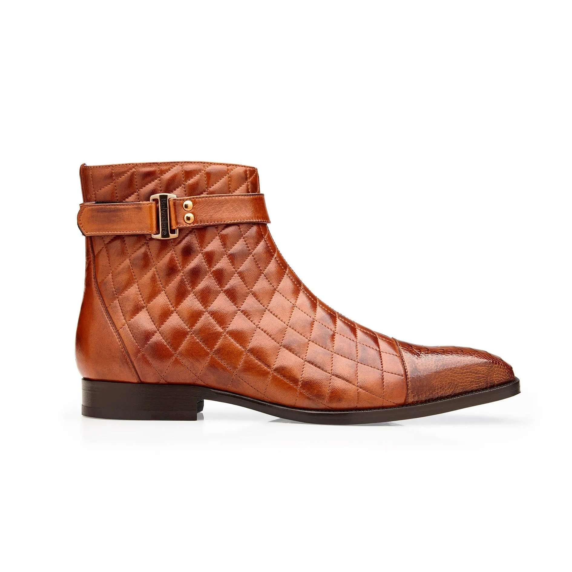 Belvedere Libero in Antique Almond Genuine Ostrich Leg and Quilted Leather Boots