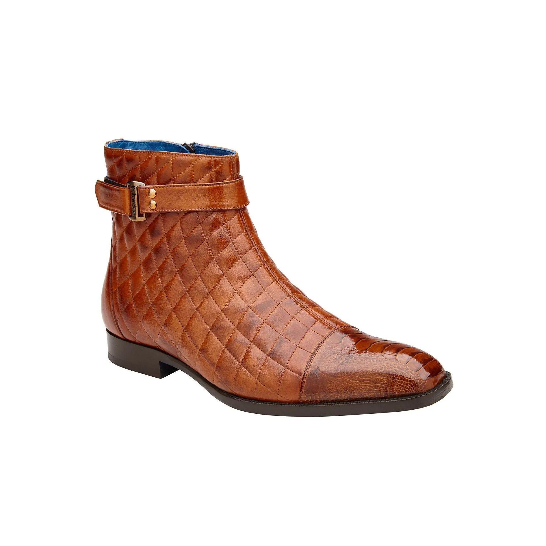 Belvedere Libero in Antique Almond Genuine Ostrich Leg and Quilted Leather Boots