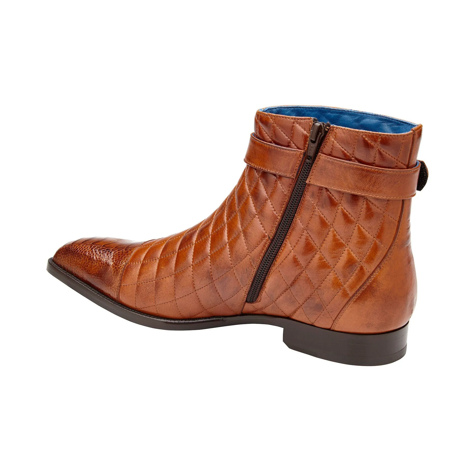 Belvedere Libero in Antique Almond Genuine Ostrich Leg and Quilted Leather Boots