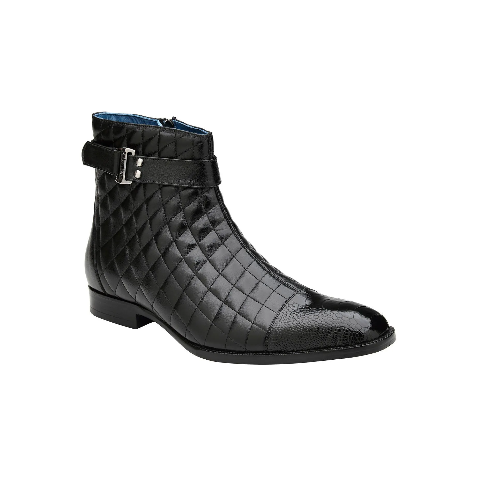 Belvedere Libero in Black Genuine Ostrich Leg and Quilted Leather Boots