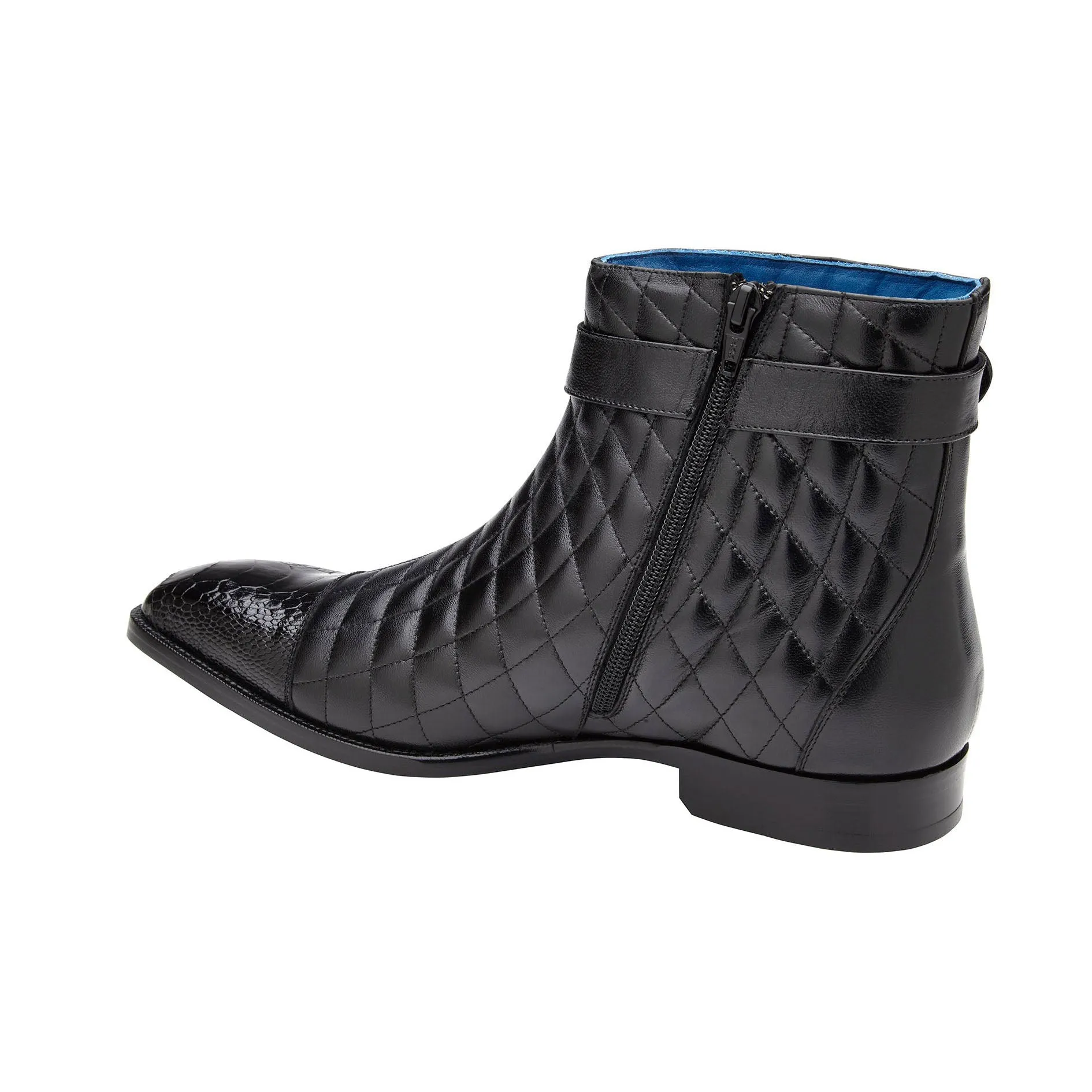 Belvedere Libero in Black Genuine Ostrich Leg and Quilted Leather Boots