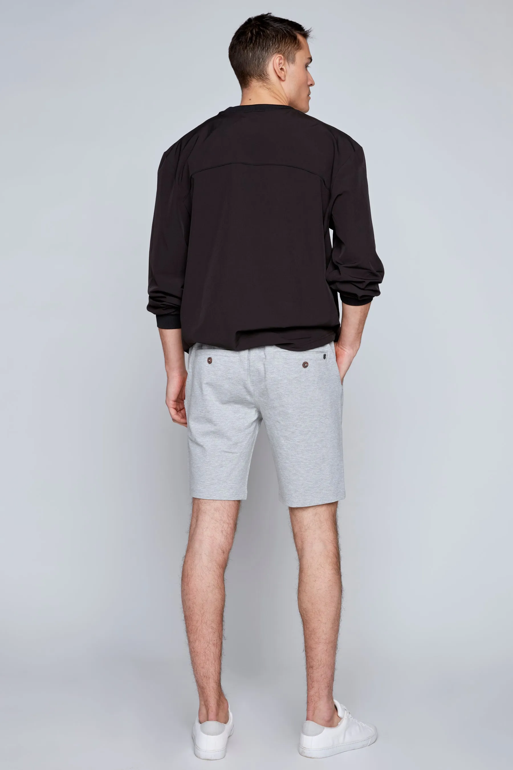 BILLY - Elastic Waist Ponte Knit Roll Up Shorts - Light Grey Mix