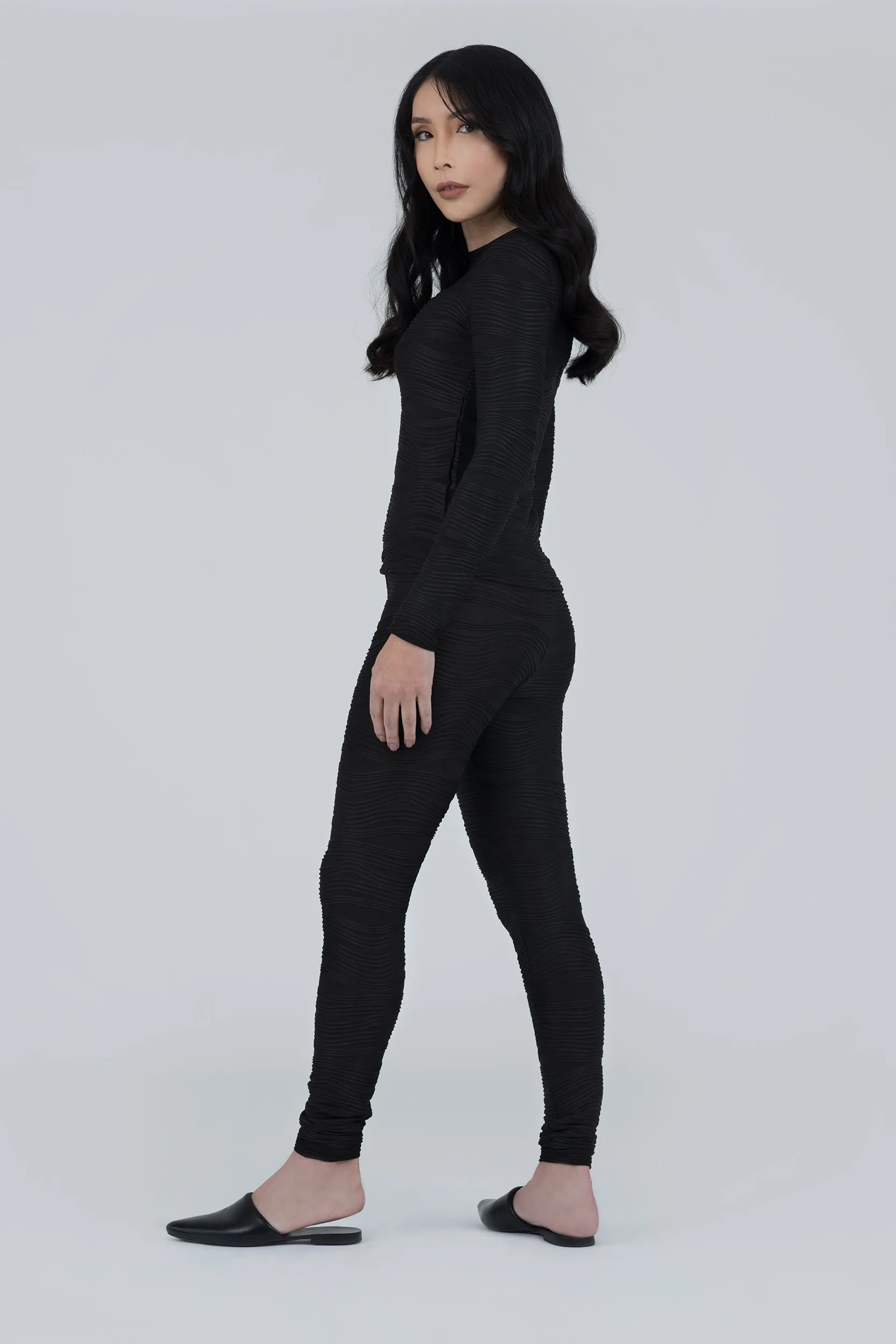 Black Mystique Long Sleeve Conwave Knit Top