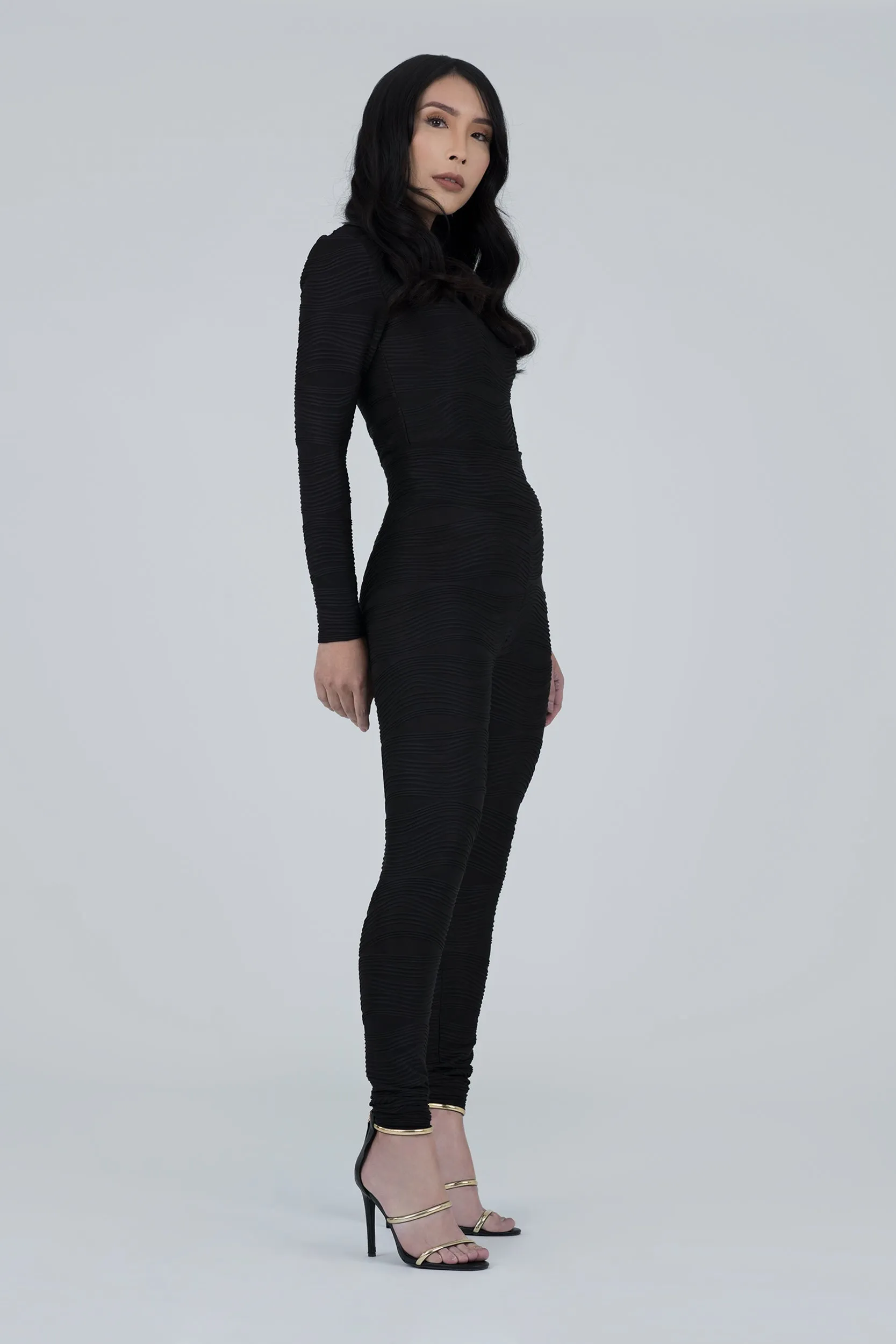 Black Mystique Long Sleeve Conwave Knit Top