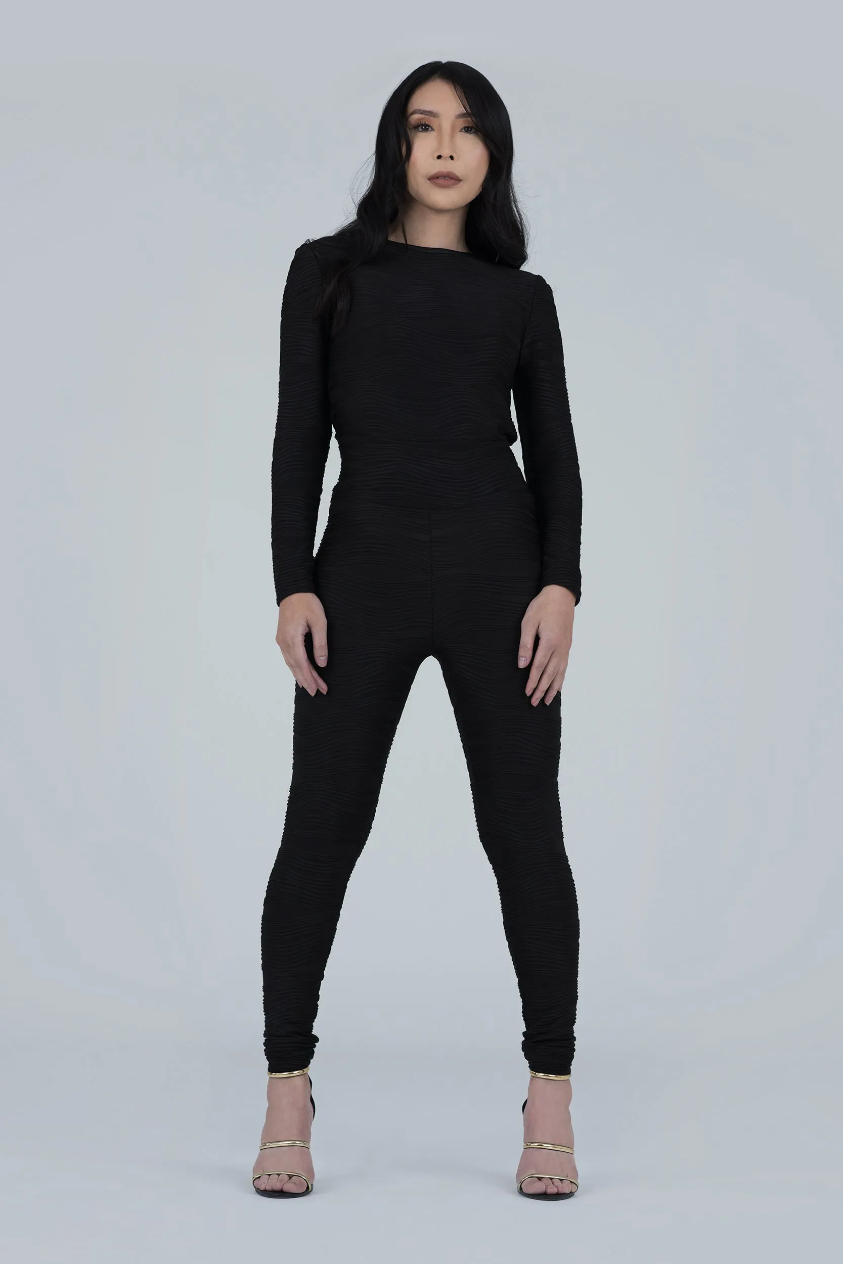 Black Mystique Long Sleeve Conwave Knit Top