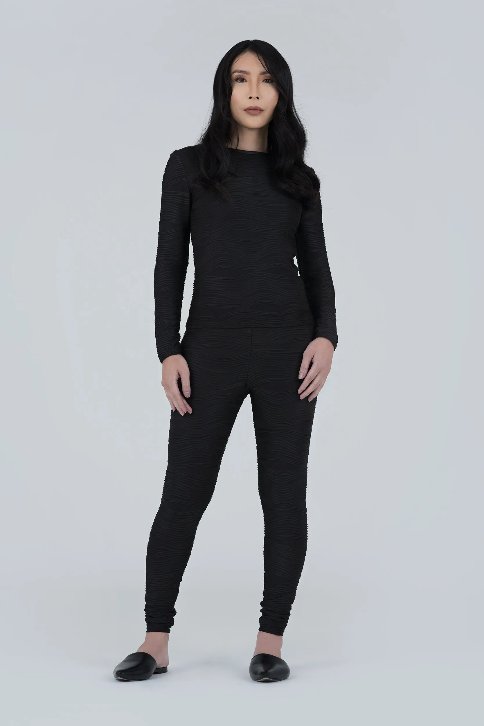 Black Mystique Long Sleeve Conwave Knit Top