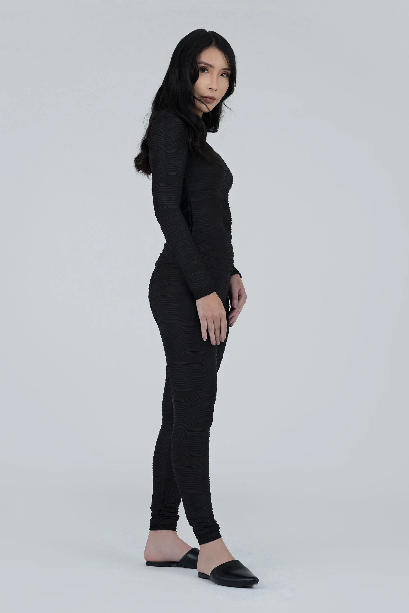 Black Mystique Long Sleeve Conwave Knit Top