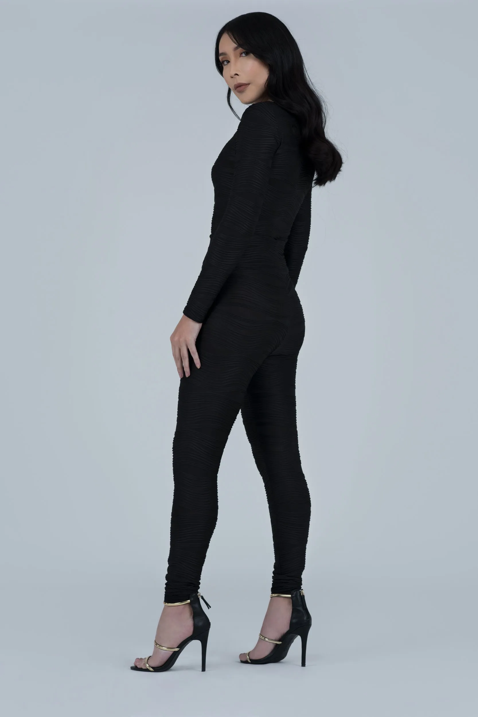 Black Mystique Long Sleeve Conwave Knit Top