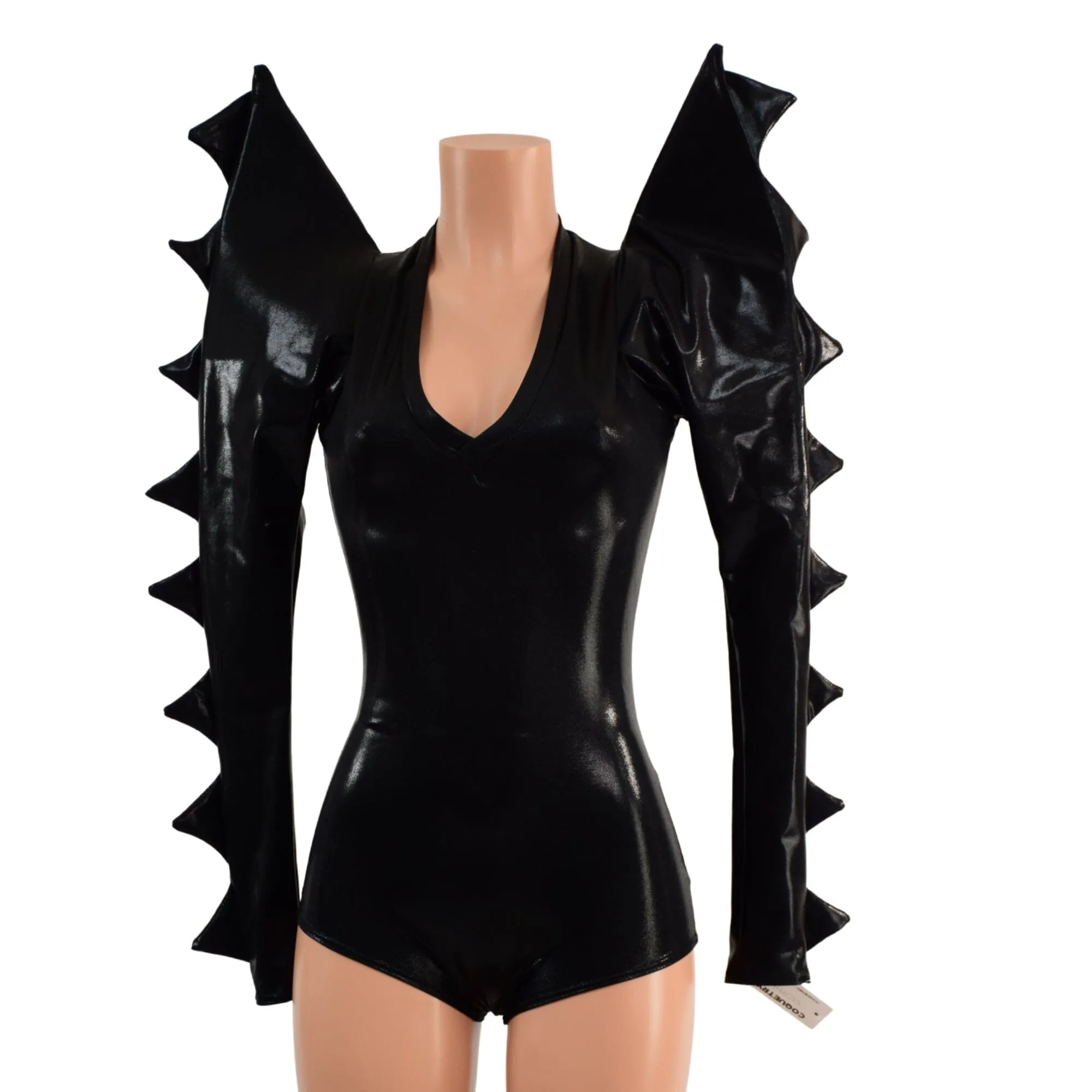 Black Mystique Mega Sharp Shoulder Romper with Spikes