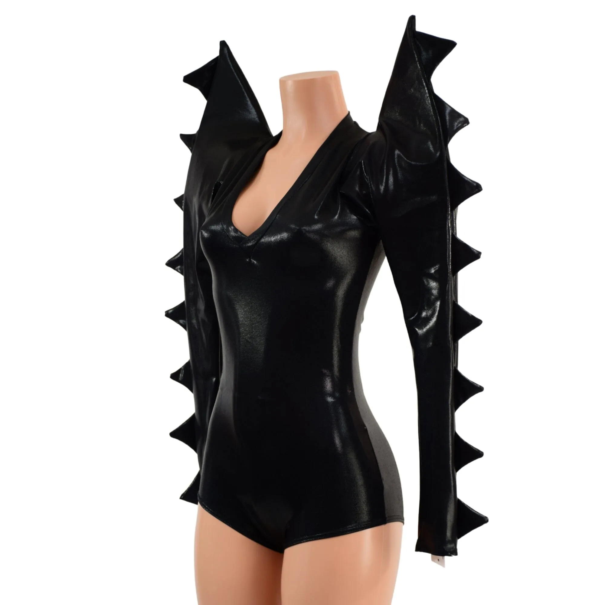 Black Mystique Mega Sharp Shoulder Romper with Spikes