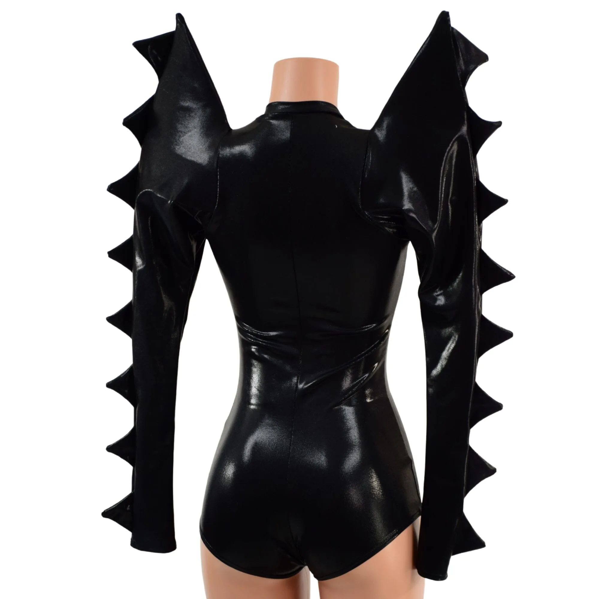 Black Mystique Mega Sharp Shoulder Romper with Spikes