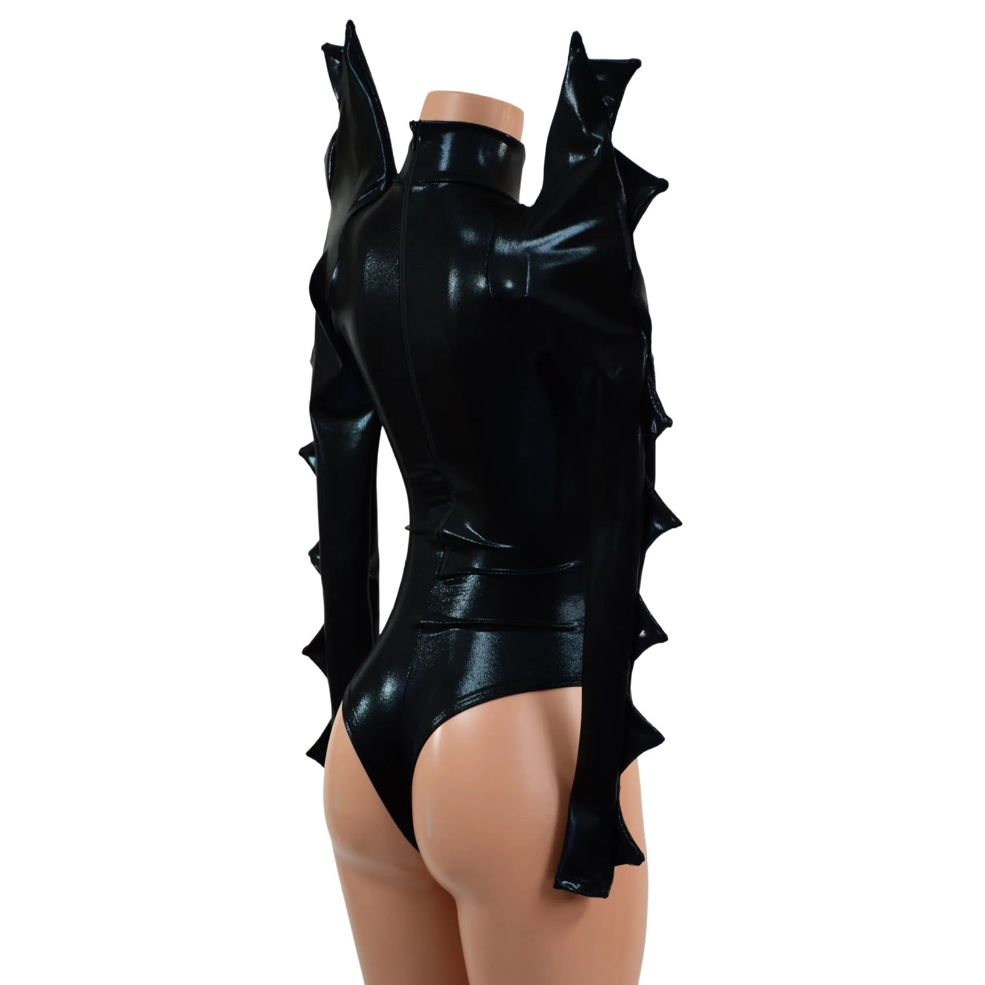 Black Mystique Spiked Romper with Inverted Cross