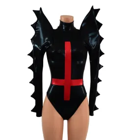 Black Mystique Spiked Romper with Inverted Cross