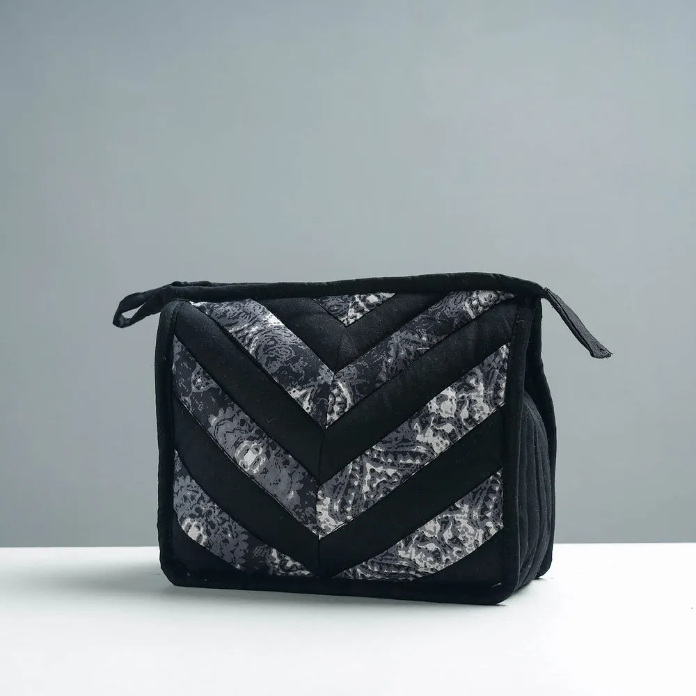 Black - Patchwork Quilted Multipurpose Toiletry Bag