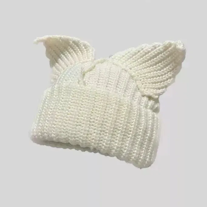 Black Trendy Woolen Knit Hat with Cat Ears