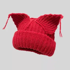 Black Trendy Woolen Knit Hat with Cat Ears