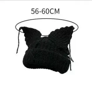 Black Trendy Woolen Knit Hat with Cat Ears