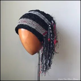 Black w/Grey Tweed Stripes Signature *Funky Chic Hat*