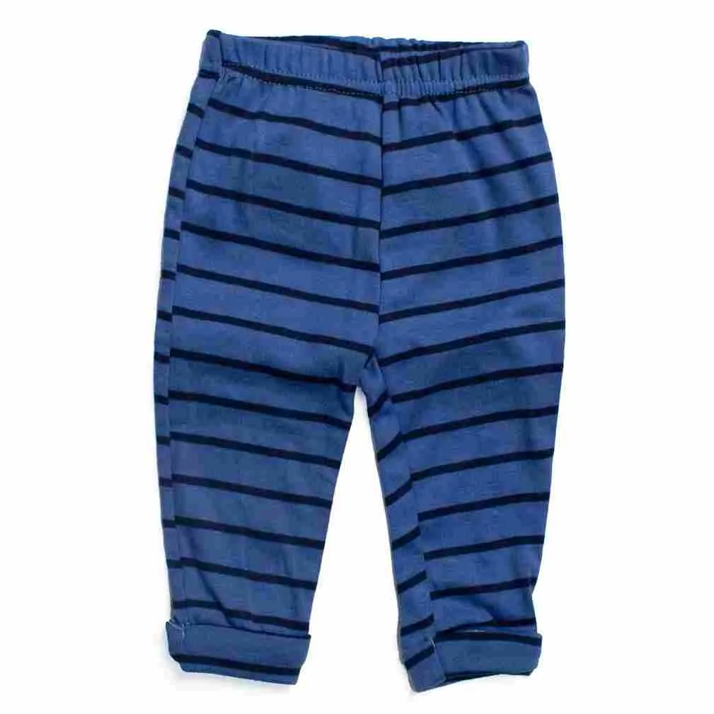 Blue Striped Lounge Pants With Car Applique Work