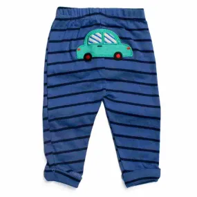 Blue Striped Lounge Pants With Car Applique Work